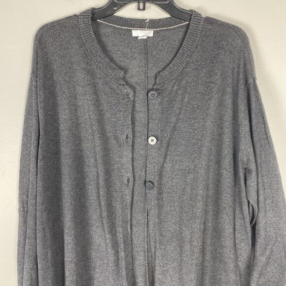 J Jill Cardigan Womens 1X Gray Button Front Wool Knit Sweater Duster Long Sleeve - Picture 2 of 7